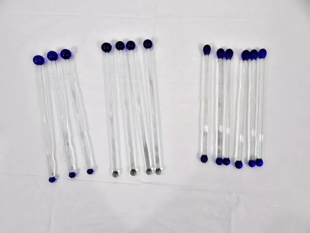 Glass Cocktail Stir Stick Swizzle Sticks with Cobalt Blue Ends 13 - 2 Sizes