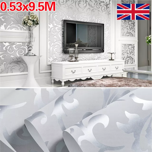 3D Embossed Wave Wallpaper Silver Grey Non-woven Living Room Wall Cover Decors M
