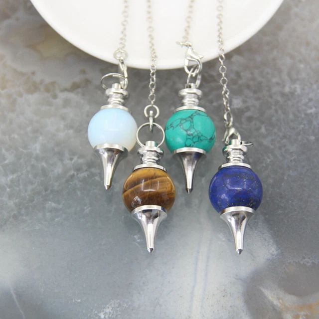 Natural Gemstone Healing Quartz Crystal Pendant Bead Dowsing Pendulum Necklace