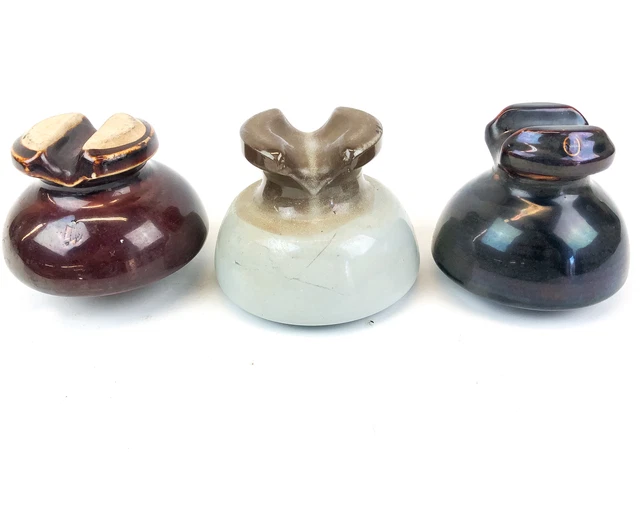 Glazed Porcelain Ceramic Insulator Vintage Ohio Brass & Locke R USA (Lot of 3) Y