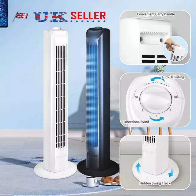 32" Inch Quiet Air Cooling Free Standing Tower Fan 3 Speed Oscillating