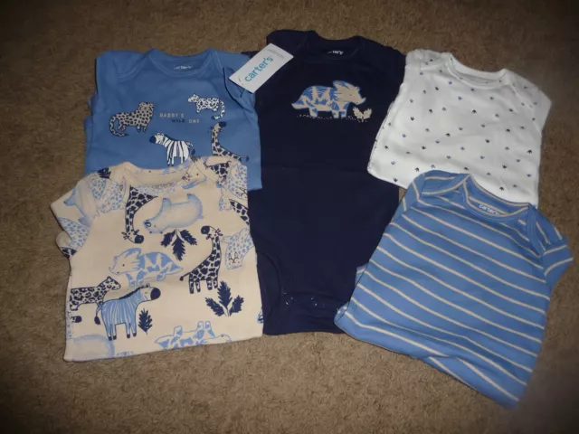 NEW Carters 5-Pack Boy short sleeve Bodysuits 6 month blue safari animal giraffe