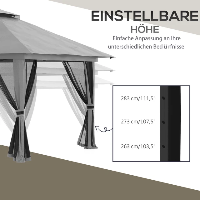 Outsunny Faltpavillon 4 x 4 m, Gartenpavillon mit 4 Netzwänden, UV-Schutz Grau 7
