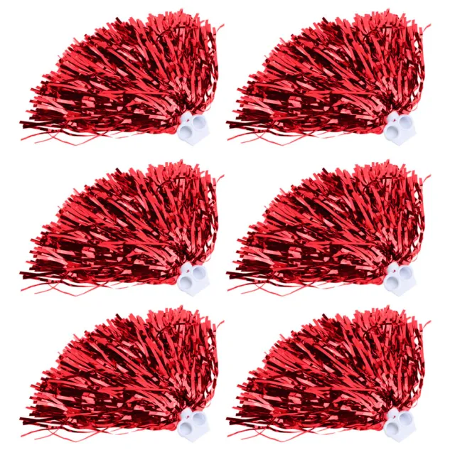 (Red)Cheerleading Pom Poms 6 Pack Cheerleader Cheering Squad Pompoms With