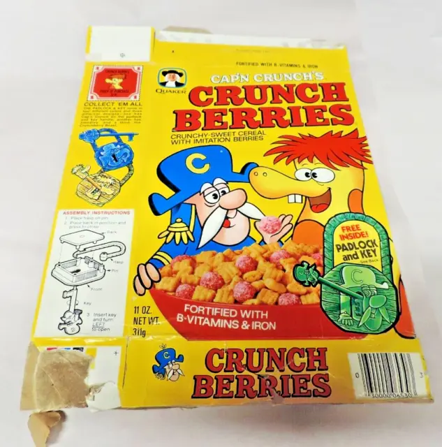 Quaker Oats Cap'n Crunch Berries Padlock Key Cereal Box  11 Oz Late 1970's Used