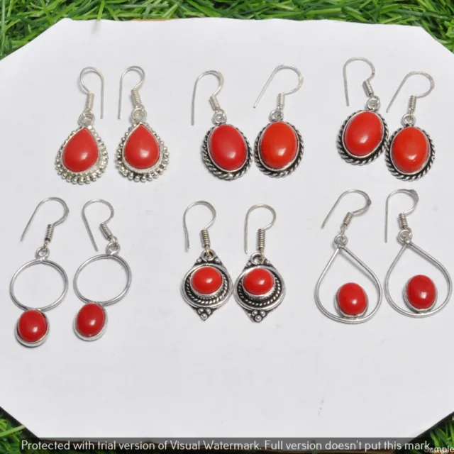 Coral 50 Pair Wholesale Lot 925 Sterling Silver Earring NLE-2262