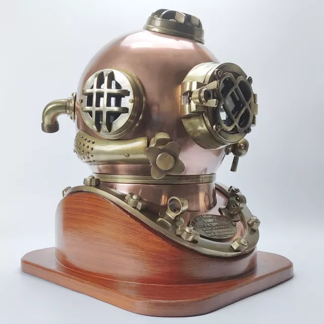 18" Copper Diving Helmet US Navy Mark V Deep Sea Scuba Antique Divers With Stand