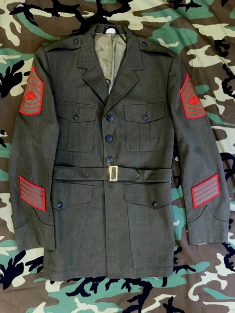 US MARINE CORPS Charlie Dress Uniform Coat Green W Belt Alpha Jacket Msgt  $59.95 - PicClick