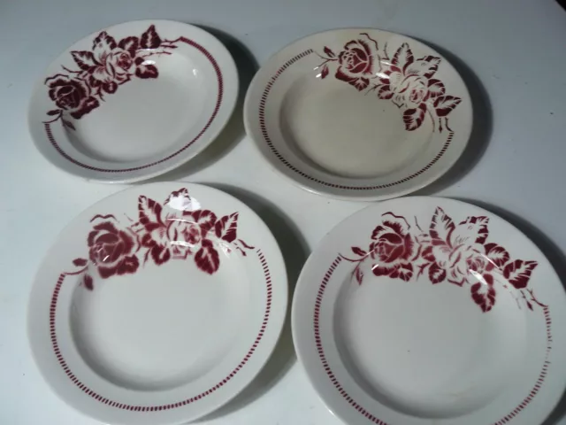 Lot De 4 Assiettes Creuses Rouge  Digoin Sarreguemines  Atlantic France  Vintage