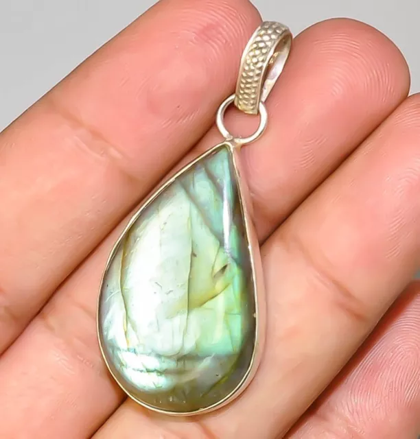 Natural Fire Labradorite Handmade Jewelry 925 Sterling Silver Plated Pendant