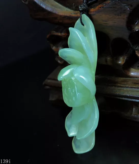 100% Natural Hand-carved Jade Pendant Jadeite Necklace lotus flower 139i