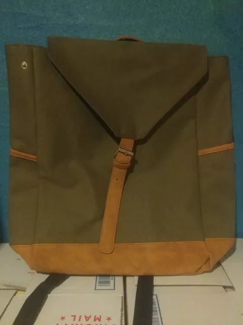 DSW Backpack Flap Top Canvas Bag Olive Green Travel Weekender Travel School