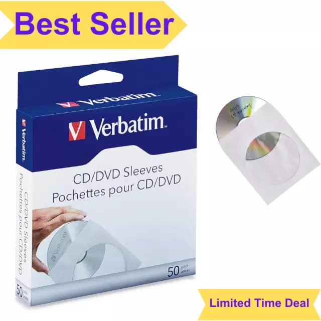 CD/DVD Paper Sleeves - Clear Window, Envelope Closure, Space-Saving - 50pk