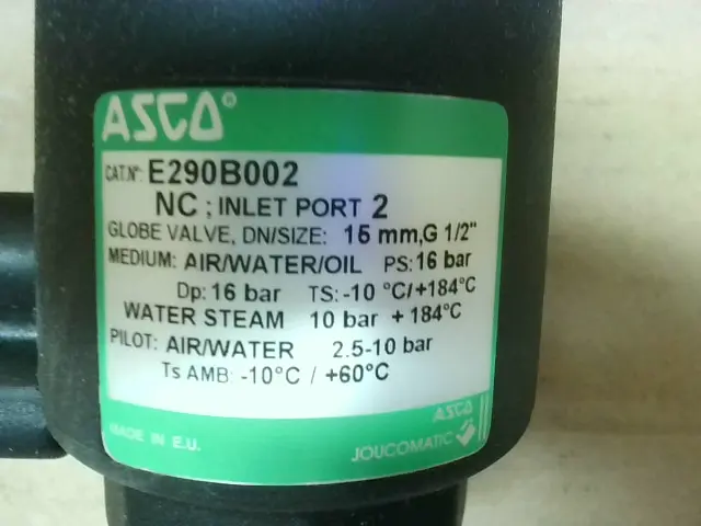 ASCO E290B002 2-Way Nc Activé Radiateur Valvule - Neuf sans Boite