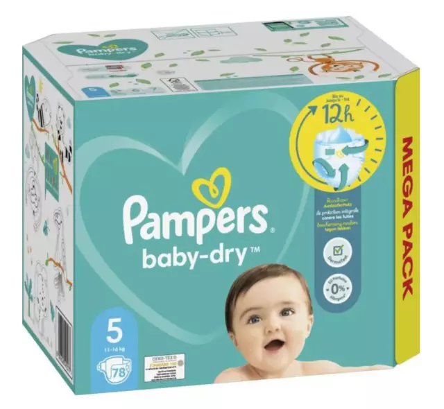Mega Pack 78 Couches PAMPERS " Baby-Dry " Taille 5 (11 à 16 KG) Lot Changes Bébé