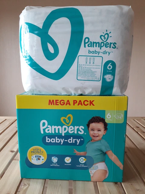 Un carton Mega Pack PAMPERS et un paquet  "Baby-Dry" Taille 6 (13 à 18 kg)