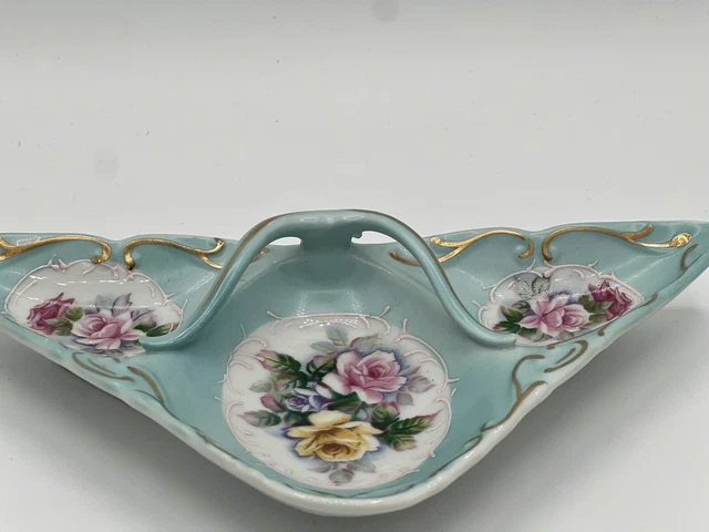 Vintage Hand Painted Handled Divided Plate Made in Japan Beautiful Floral