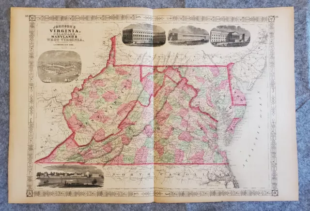 Johnson's Family Atlas Map Of Virginia, Delaware, Maryland & West Virginia 1867