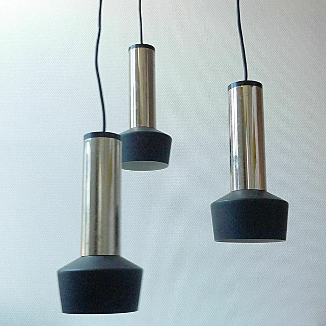 Lustre 3 Branches Aluminium Brossé Années 70 - Design Rétro Lumineux