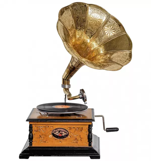 Gramophone avec pavillon pour disque 78 tours style antique (h)