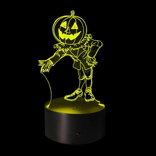 3D Illusion Night Light Pumpkin Scarecrow Happy Halloween Touch Change