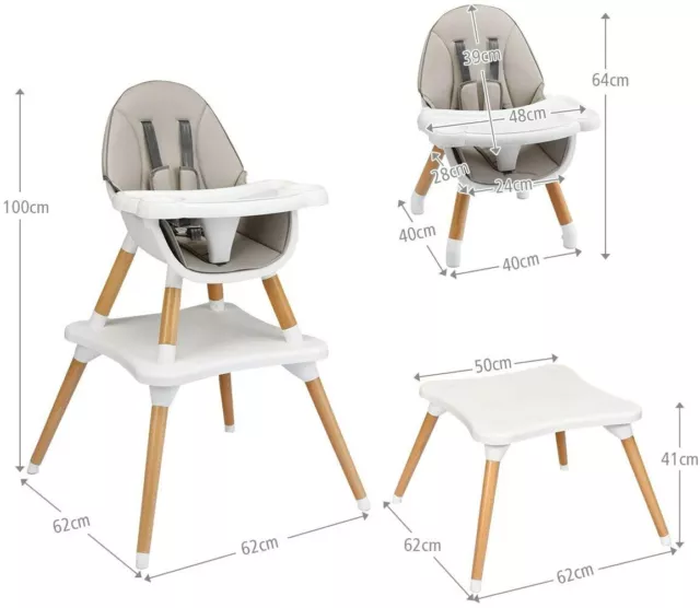 Trona para Bebé Altura Ajustable Silla Alta con Cinturón de Seguridad y Bandeja 3