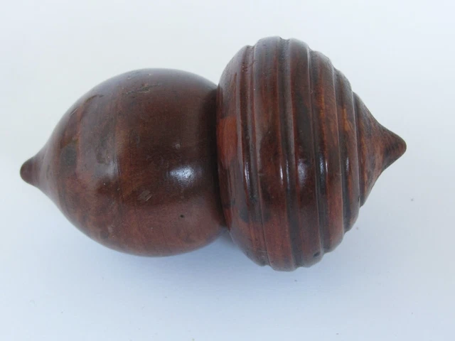 Antique Turned Wood Acorn Sewing Thread and Thimble Holder