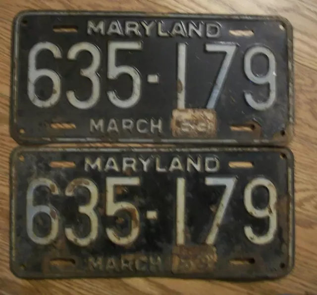 MATCHED PAIR of MARYLAND LICENSE PLATES - 1952/53 - 635-179