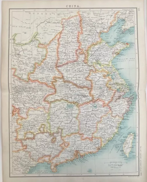 Antique 1902 China/Map/Original/Bartholomew/Print/Asia