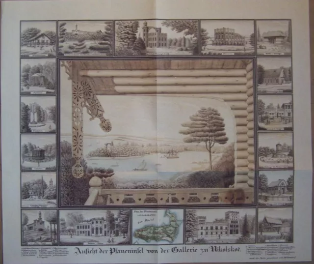 Ansicht der Pfaueninsel um 1836 lavierte Federzeichnung Graphik Pfauen Insel RP