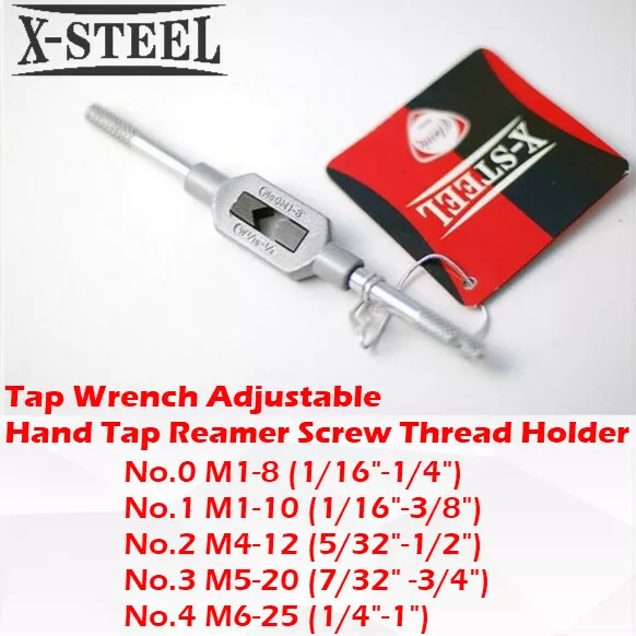 No.0/1/2/3/4 Tap Wrench Adjustable Hand Tap Reamer Screw Thread Holder