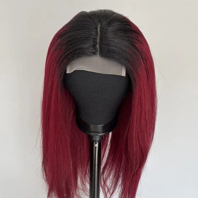 UK 22inch 4X4X1 T part lace front wig Straight 95% human hair 1B/Bug