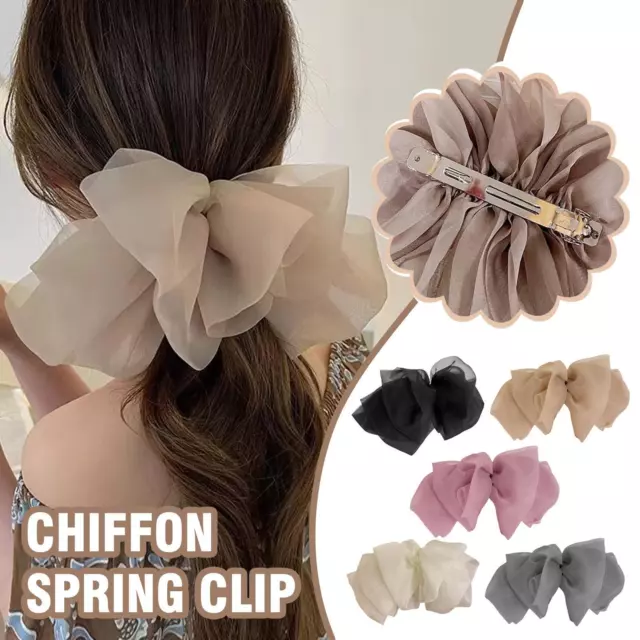 Oversize Womens Bow Hair Clip Bowknot Ribbon Hairpin Two-layer Bows Barrettes,