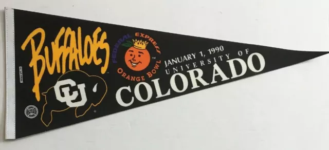 NCAA CU Colorado Buffaloes Vintage 1990 Federal Express Orange Bowl Logo Pennant