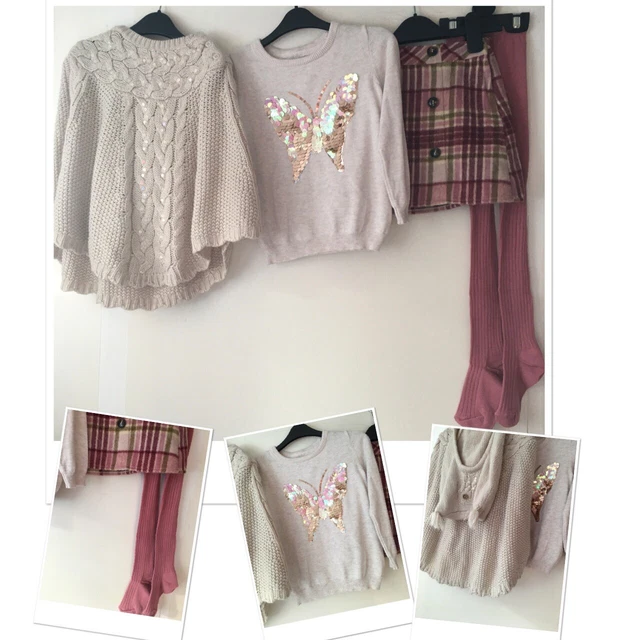 Gonna invernale ragazza noce moscata & maglione prk & poncho TU ecc u & collant nuovi 4-5 anni