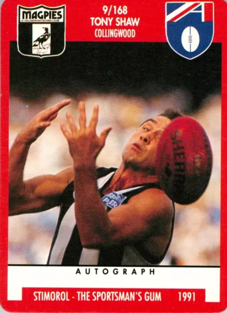 ✺Nouveau✺ 1991 COLLINGWOOD MAGPIES AFL Carte TONY SHAW Scanlens