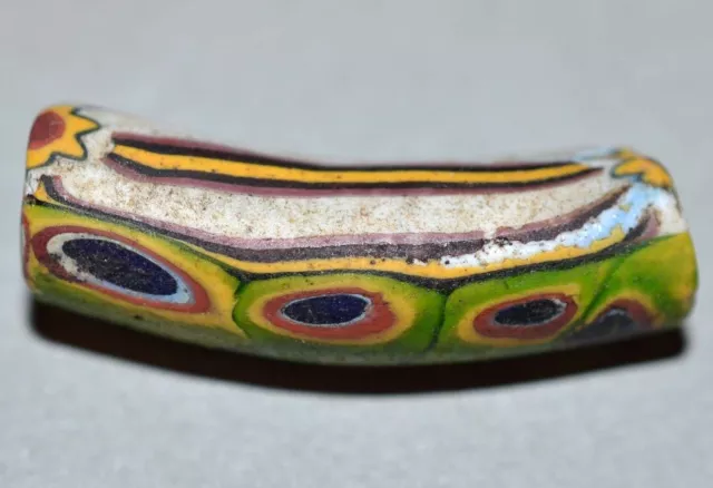 Antique Venetian Millefiori Semi Elbow Glass Bead Horizontal Cane, African Trade 3