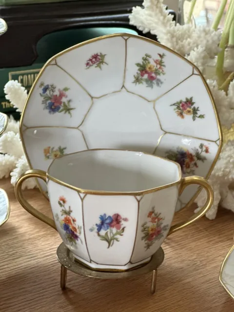Vintage  France Limoges Tea Cup Saucer  Flowers ONE SET
