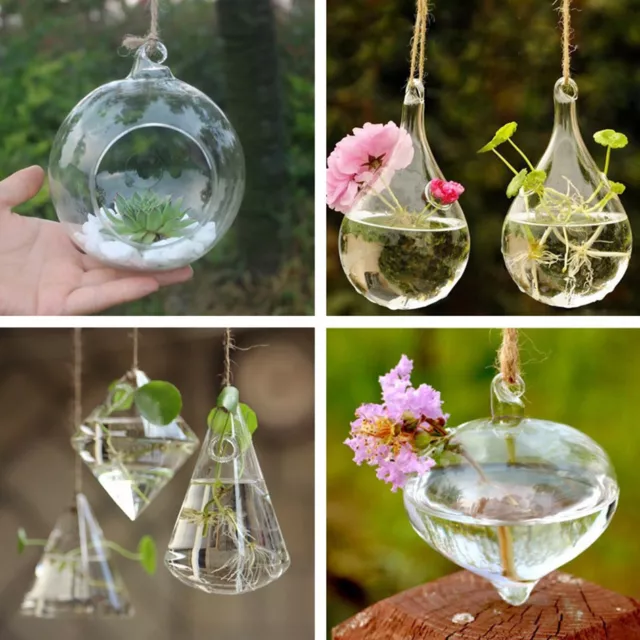 Luxury Hanging Glass Flower Plant Vase Terrarium Container Pot Home Garden Decor