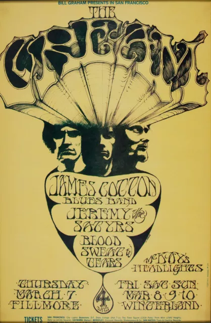 CREAM / ERIC CLAPTON Concert Handbill - Rock Band '1968 Fillmore' reprint