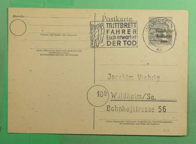 DR WHO 1948 GERMANY POSTAL CARD SOVIET ZONE OVPT BAUTZEN j89857