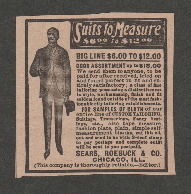 Vintage Ad From The Gentlewoman March 1900 Sears, Roebuck & Co. Men's Suits