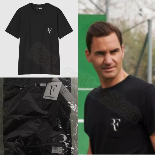 T-shirt RF Roger Federer Uniqlo Black Nera Taglia L Nuova New Originale