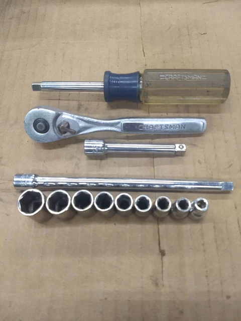 WAL) Craftsman USA 1/4dr. SAE STD Socket Set  W/ Ratchet, Extensions, & Spinner
