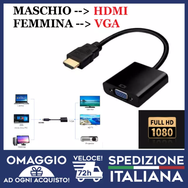 Cavo Adattatore Convertitore HD da HDMI Maschio a VGA Femmina HDTV 🇮🇹