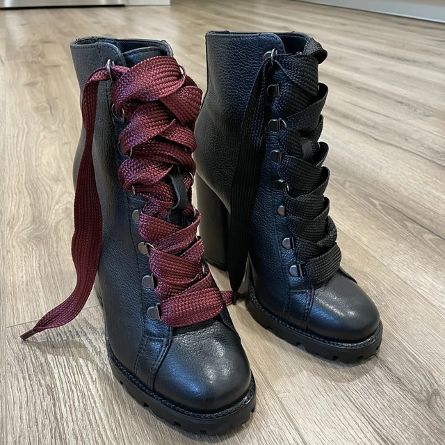SCHUTZ Womens Black Puff Lug Sole Amaris Round Toe Block Heel Lace-Up Combat Boots B