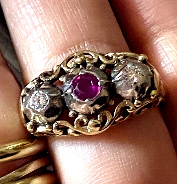 Art Deco Antique Ring Diamond Ruby 585 Yellow Gold