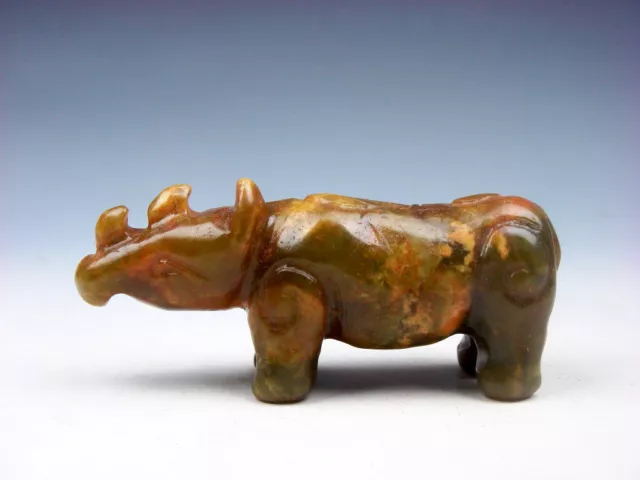 Old Nephrite Jade Stone Carved Sculpture Ancient Rhinoceros #08222204