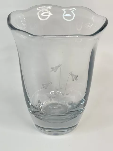 Stromberg Swedish Hand Etched Art Glass Crystal Flowers Vase, 5.5”