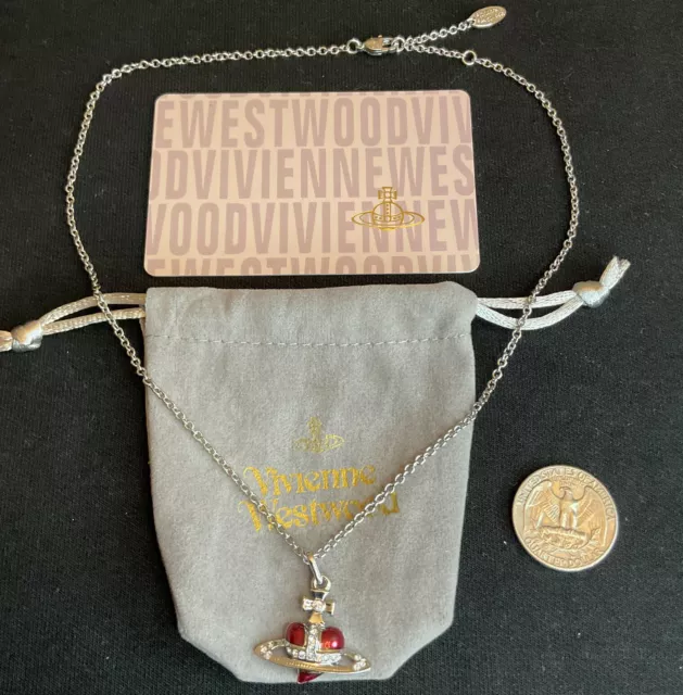 VIVIENNE WESTWOOD NANA small red saturn DIAMANTE HEART ORB PENDANT IN ...